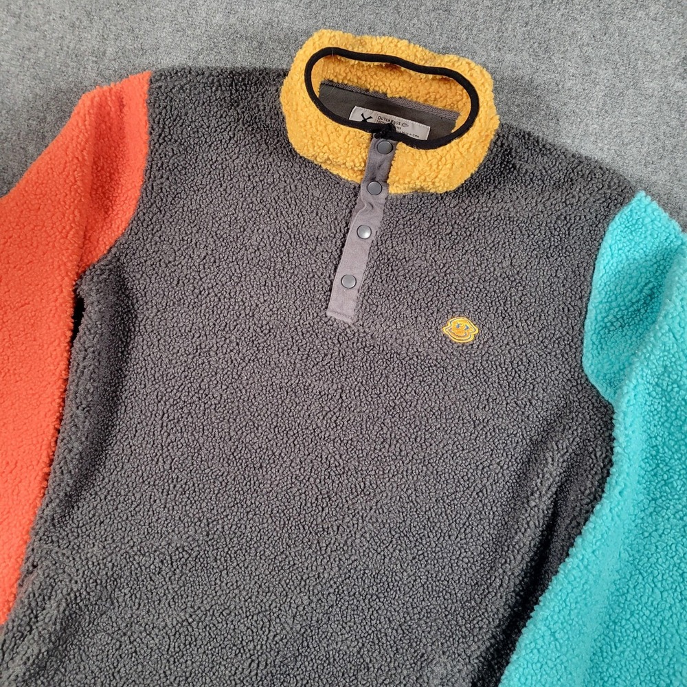 Dutch Bros Fleece Sweatshirt‎ Mens Medium Colorblock Snap Mock Neck Pullover